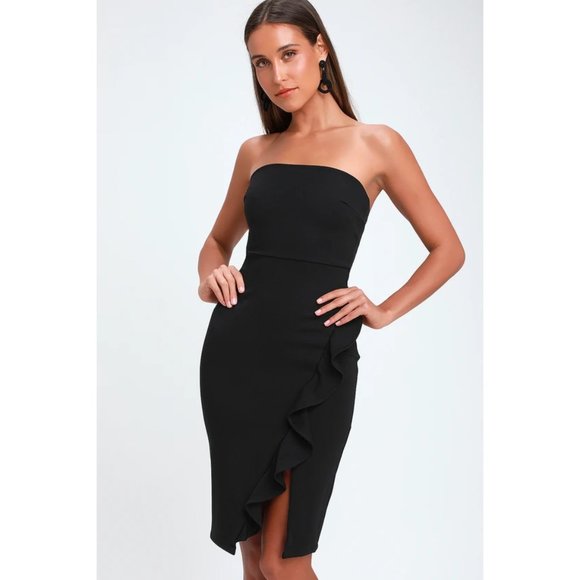 Lulus Dresses & Skirts - Lulus Anika Black Ruffled Strapless Bodycon Dress NWT